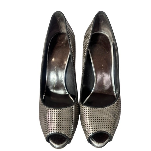 Giuseppe Zanotti Silver Metallic Peep-Toe Pumps‎ Size 38.5 - Picture 14 of 16